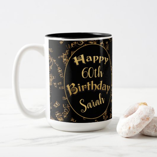 60e anniversaire Mug en noir et or (Avec donut)