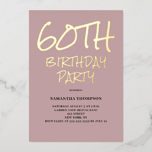 60e anniversaire Pink Party Foil Invitation (Recto)