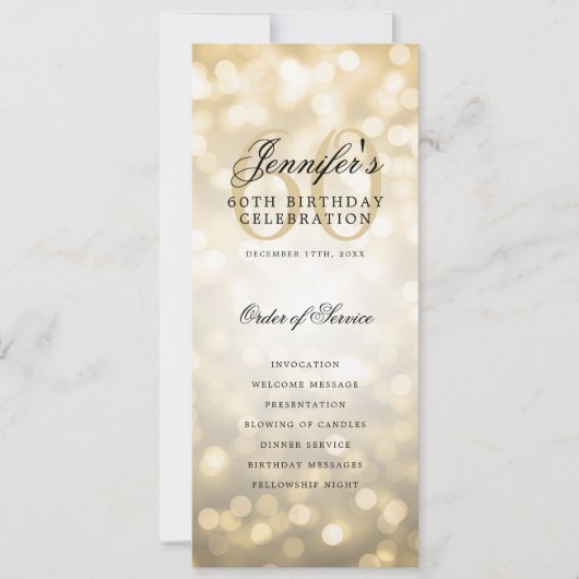 60e Anniversaire Programme Gold Bokeh avec Merci (Devant)