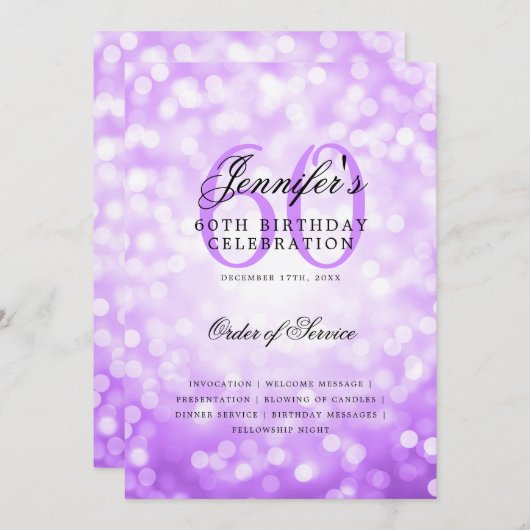 60e anniversaire Programme Purple Bokeh avec menu (Devant / Derrière)