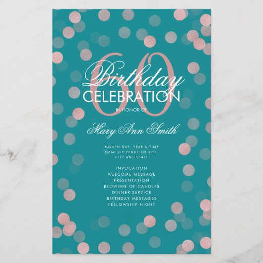 60e Anniversaire Programme Rose Gold Confetti Menu (Devant)