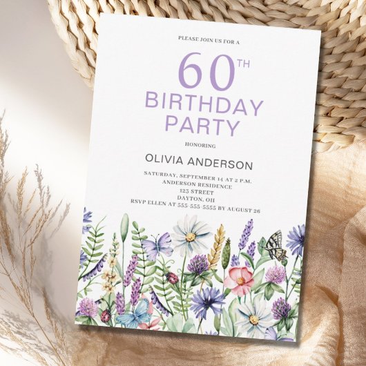 60e anniversaire Purple Floral Invitation