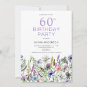 60e anniversaire Purple Floral Invitation (Devant)