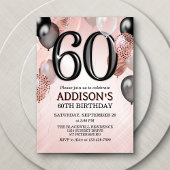 60e anniversaire Rose Gold Ballons Invitation