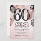 60e anniversaire Rose Gold Ballons Invitation (Devant)