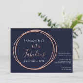 60e anniversaire Rose Gold Navy Party Invitation (Debout devant)