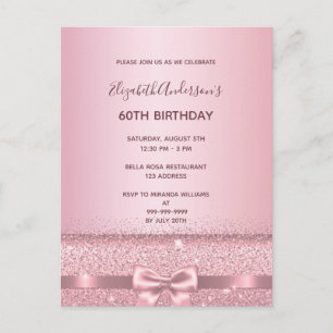 60e anniversaire rose or pétillant invitation