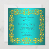 60e Anniversaire Soirée Gold Turquoise Invitation (Devant)