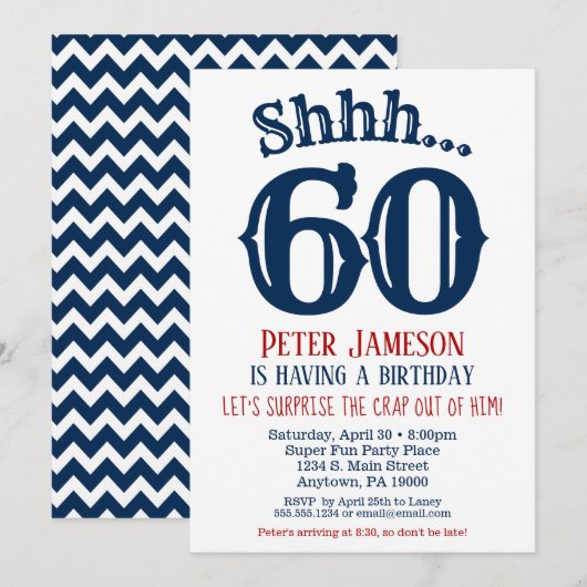 60e Anniversaire Surprise Invitation Homme Marine  (Devant / Derrière)