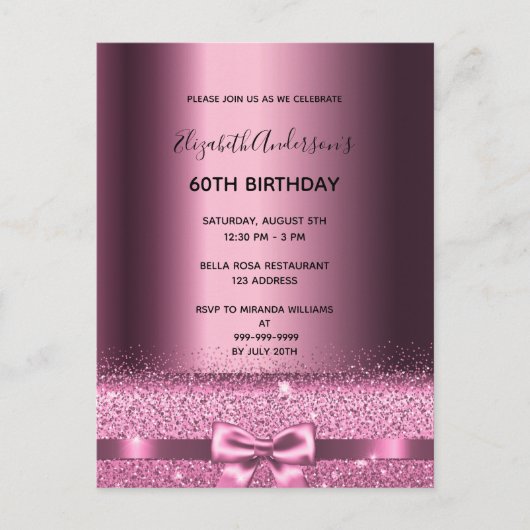 60e anniversaire violet bordeaux invitation partie (Devant)