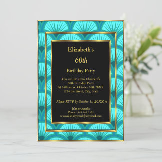60e Art Deco Birthday Party Blauwgroen Blue Black Kaart