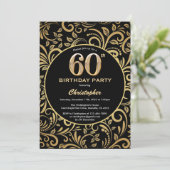 60e Birthday Black en Gold Floral Pattern Kaart (Staand voorkant)