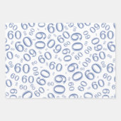 60e Birthday Blue/White Random Number Pattern 60 Inpakpapier Vel (Voorkant 3)