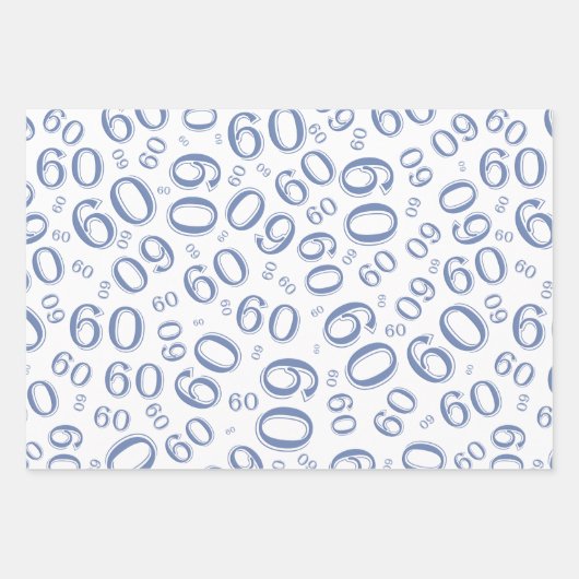 60e Birthday Blue/White Random Number Pattern 60 Inpakpapier Vel (Voorkant 2)