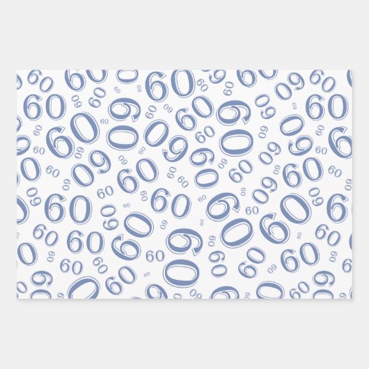 60e Birthday Blue/White Random Number Pattern 60 Inpakpapier Vel (Voorkant)