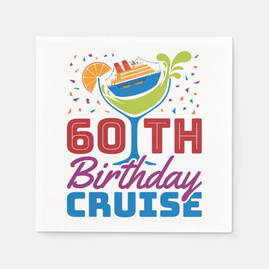 60e 'Birthday' cruise Cruising 60 jaar oud Servet (Voorkant)