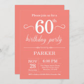 60e Birthday Invitation Coral Kaart (Voorkant / Achterkant)