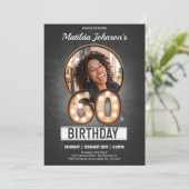  60e Birthday Marquee Glamor Aangepaste foto Kaart (Staand voorkant)
