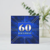 60E BIRTHDAY PARTIJINVITATIE - BLUE-SILVER KAART (Staand voorkant)