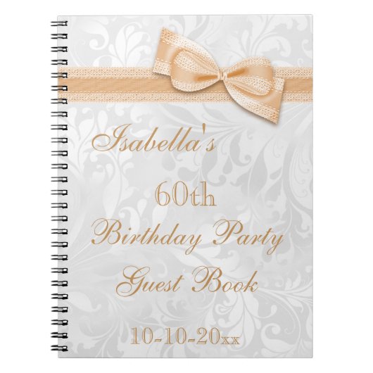 60e Birthday Party Damask and Bow Notitieboek (Voorkant)