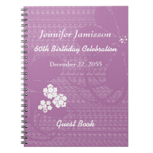 60e Birthday Party Guest Book Paars White Floral Notitieboek