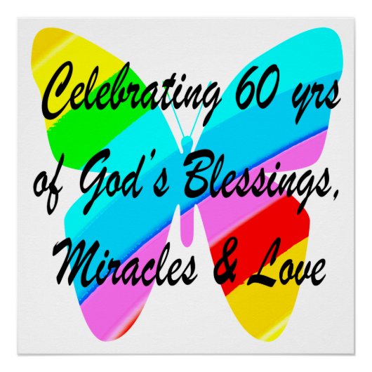  60E BIRTHDAY RAINBOW BUTTERFLY-ONTWERP PERFECT POSTER (Voorkant)