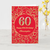 60e Birthday Red en Gold Floral Pattern Kaart (Gele Bloem)
