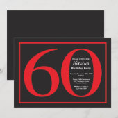 60e Birthday Red en zwart karton Kaart (Voorkant / Achterkant)