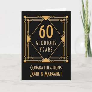 60e bruiloft Jubileum Art Deco Namen Gold Black Kaart