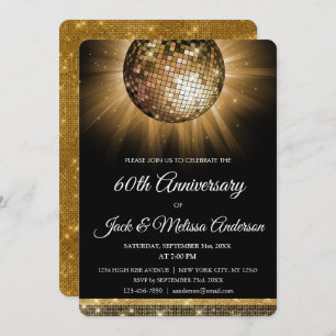 60e bruiloft Jubileum partij Gold Disco Ball Kaart