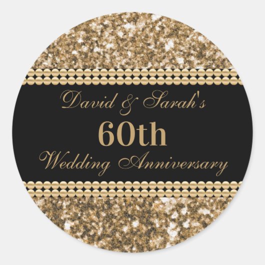 60e bruiloft Jubileum viering gouden glitter Ronde Sticker (Voorkant)