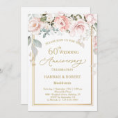 60e bruiloft Jubileum Wit Roze Rozen Kaart (Voorkant / Achterkant)