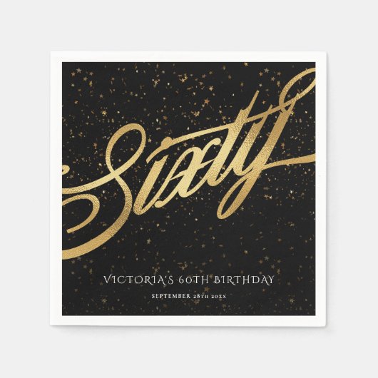 60e Confetti Elegant Calligraphy Gold Black Servet (Voorkant)