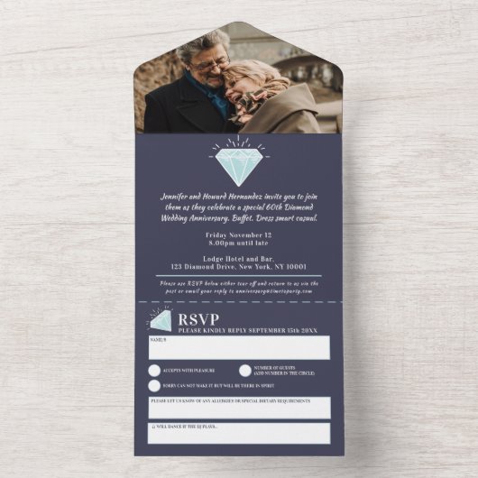 60e diamanten bruiloft feest edelsteen all in one uitnodiging (Binnen)
