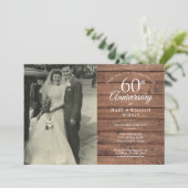 60e Diamanten Bruiloft Foto Rustieke Houten Achter Kaart (Staand voorkant)