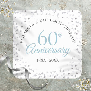 60e diamanten bruiloft harten confetti vierkante sticker