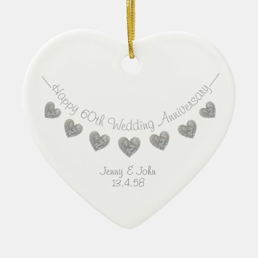 60e diamanten bruiloft hartversiering keramisch ornament (Voorkant)