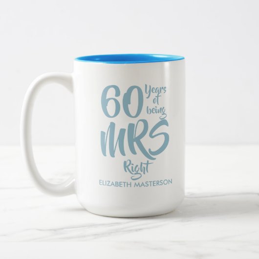 60e diamanten bruiloft 'Mrs Right Fun' Tweekleurige Koffiemok (Links)
