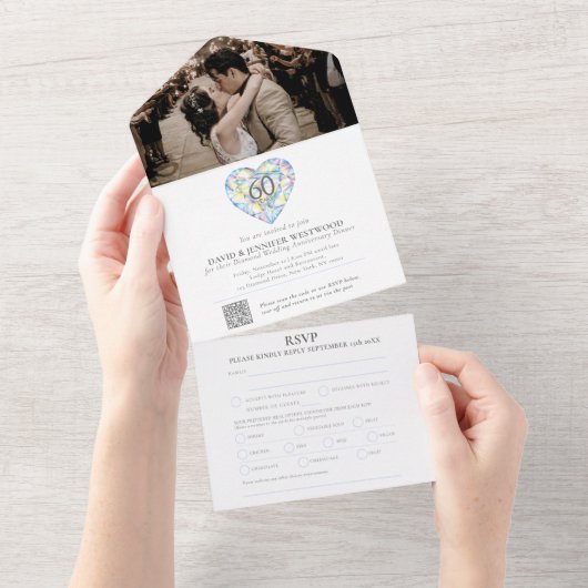 60e diamanten bruiloft waterverf all in one uitnodiging (Afscheurbaar)