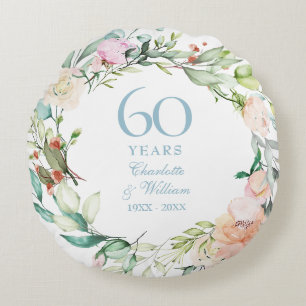 60e Diamanten Huwelijksjubileum Foto Bloemen Rond Kussen