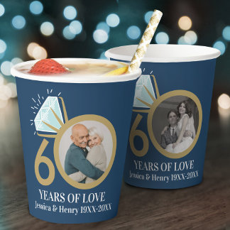 60e diamanten huwelijksjubileum nu en toen foto's papieren bekers
