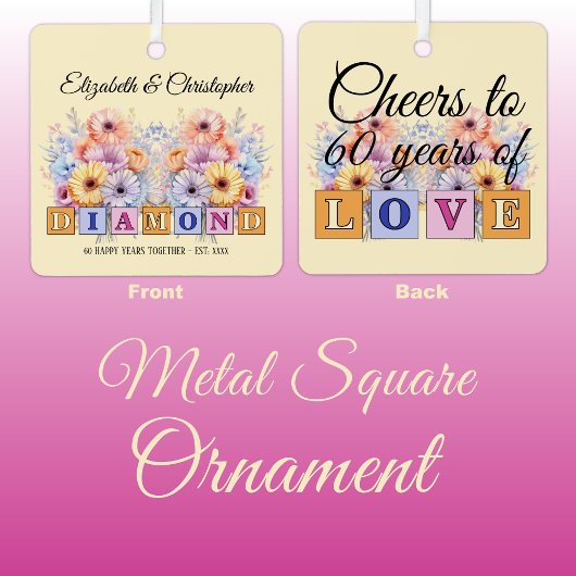 60e diamanten jubileum bloemen perzik metalen ornament