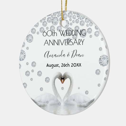 60e diamanten trouwdag witte zwanen keramisch ornament (Links)