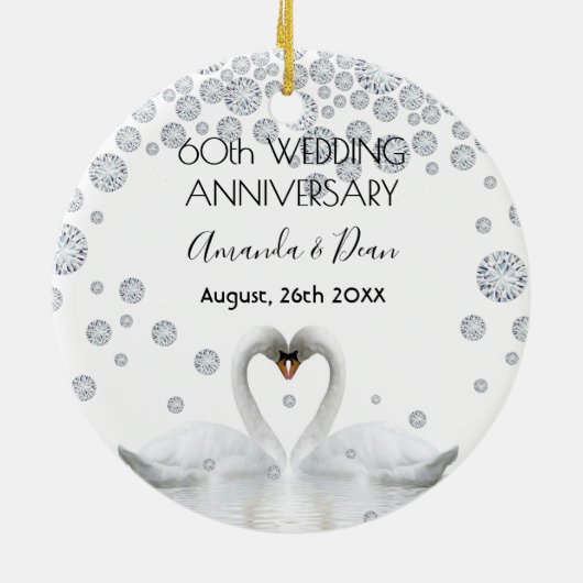 60e diamanten trouwdag witte zwanen keramisch ornament (Achterkant)