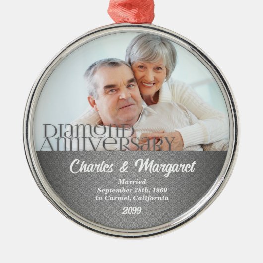 60e Diamond Jubileum Silver Damascus - Kerstmis Metalen Ornament (Voorkant)