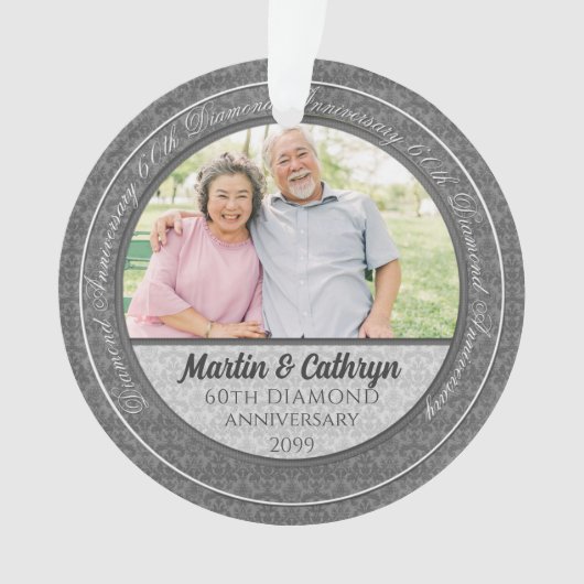 60e Diamond Jubileum Silver Damask Foto Ornament (voorkant)