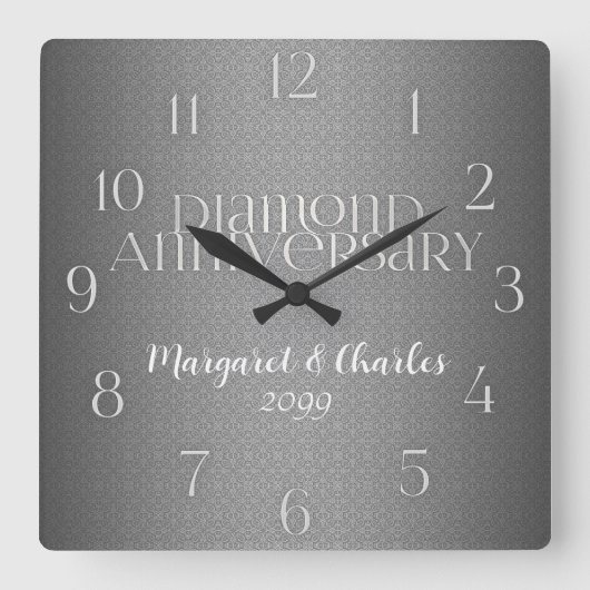 60e Diamond Wedding Annivsersary Aangepast Vierkante Klok (Voorkant)