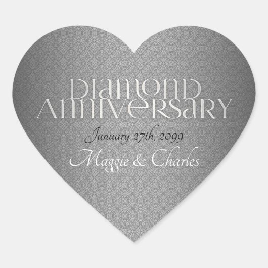 60e Diamond Wedding Annivsersary Hart Sticker (Voorkant)