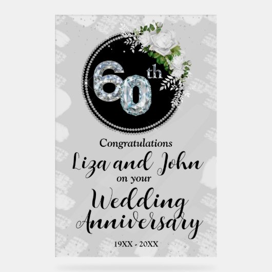 60e Diamond Wedding Jubileum Acryl Bord (Voorkant)
