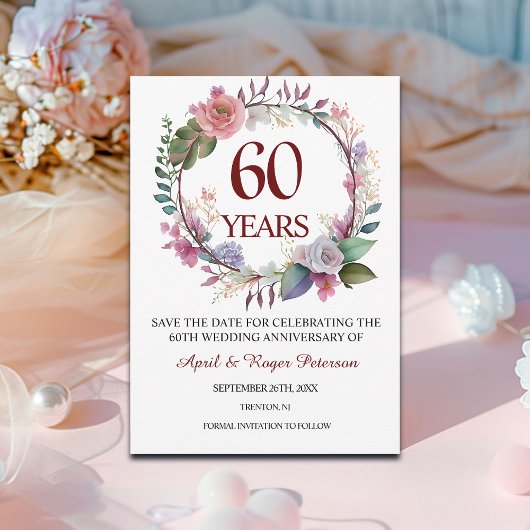 60e Diamond Wedding Jubileum Bloemen Save The Date